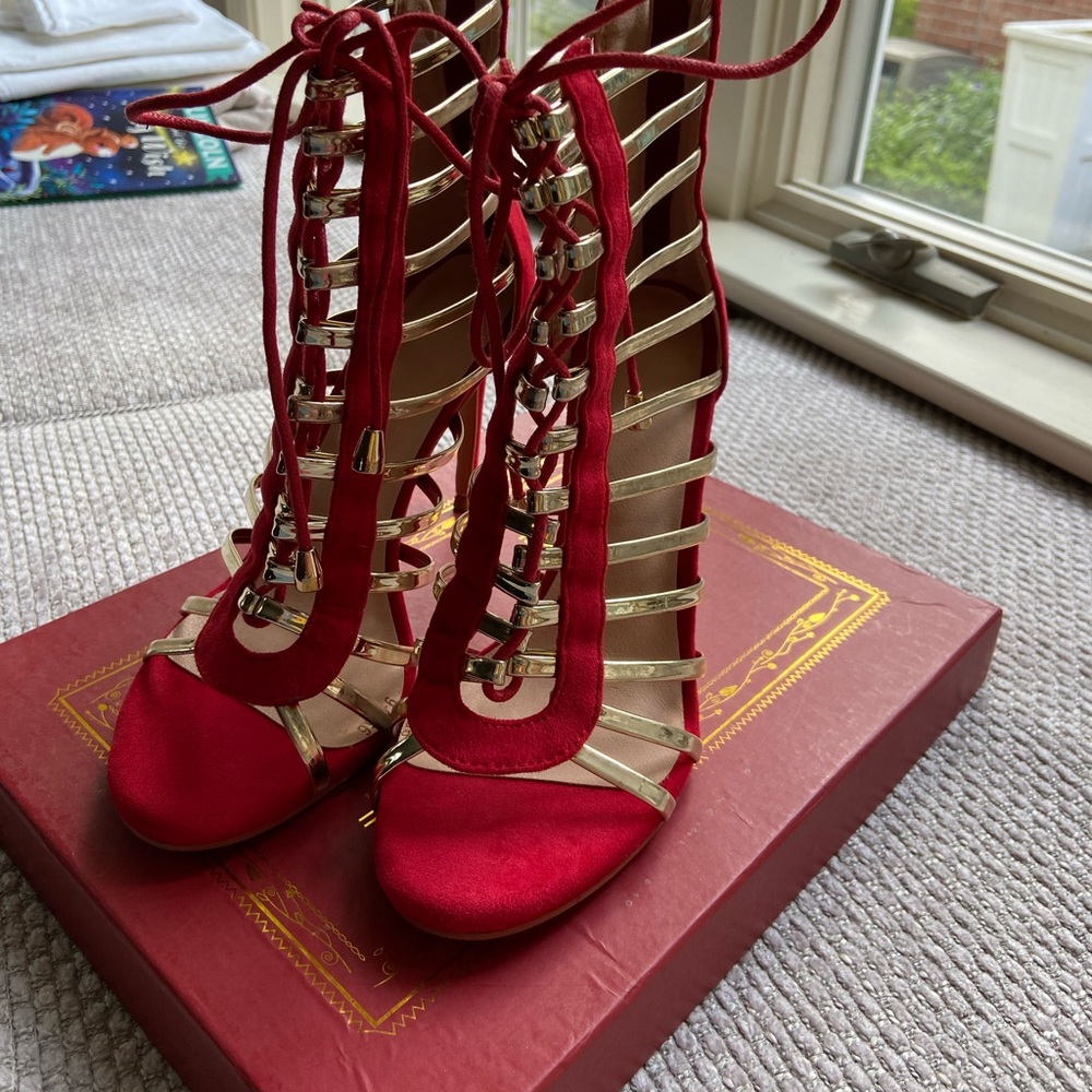 Elegant Red and Gold Women's Heels